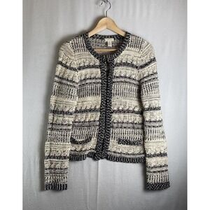 Chico's Cardigan Jacket Womens Sz 0/Small Black White Knit Pattern Open Front